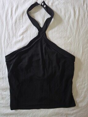 Max Studio Vintage Y2K 2000s Black Cross Front Halter Top S